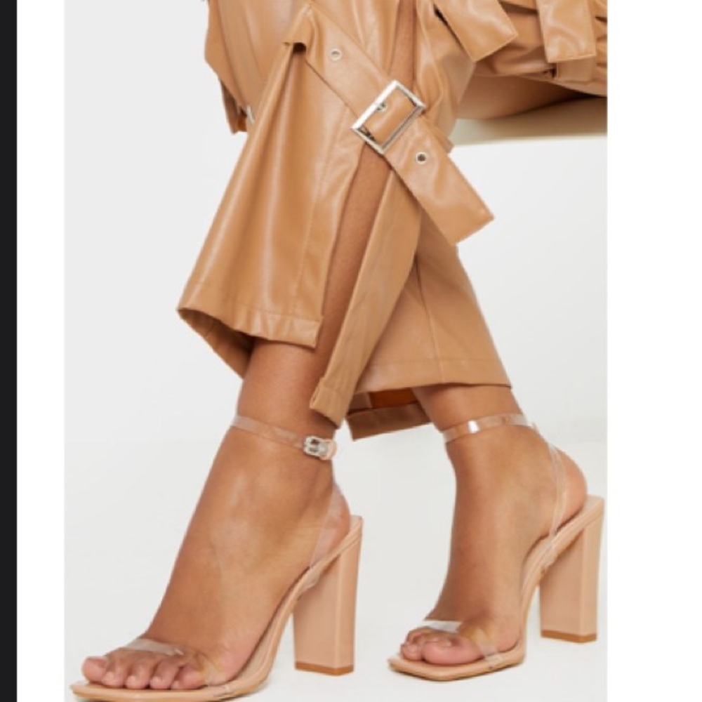 Nude Block Heel with Clear Straps